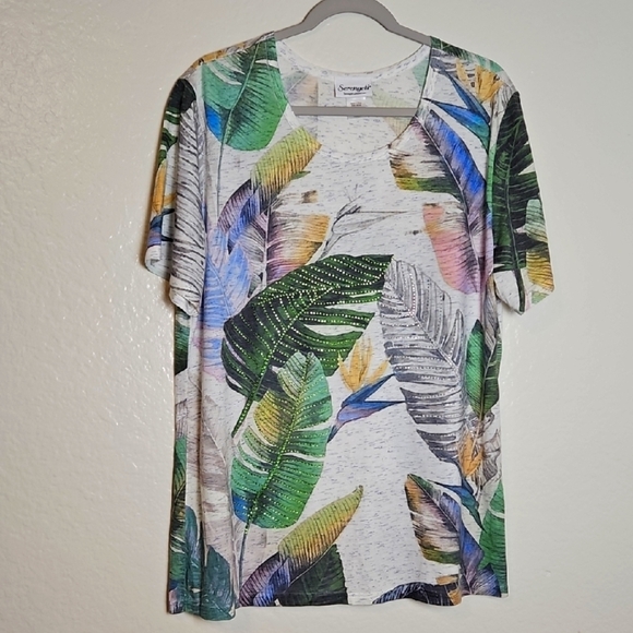 Sag Harbor Tops - Sag Harbor Tropical Leaf Print Short Sleeve Tee